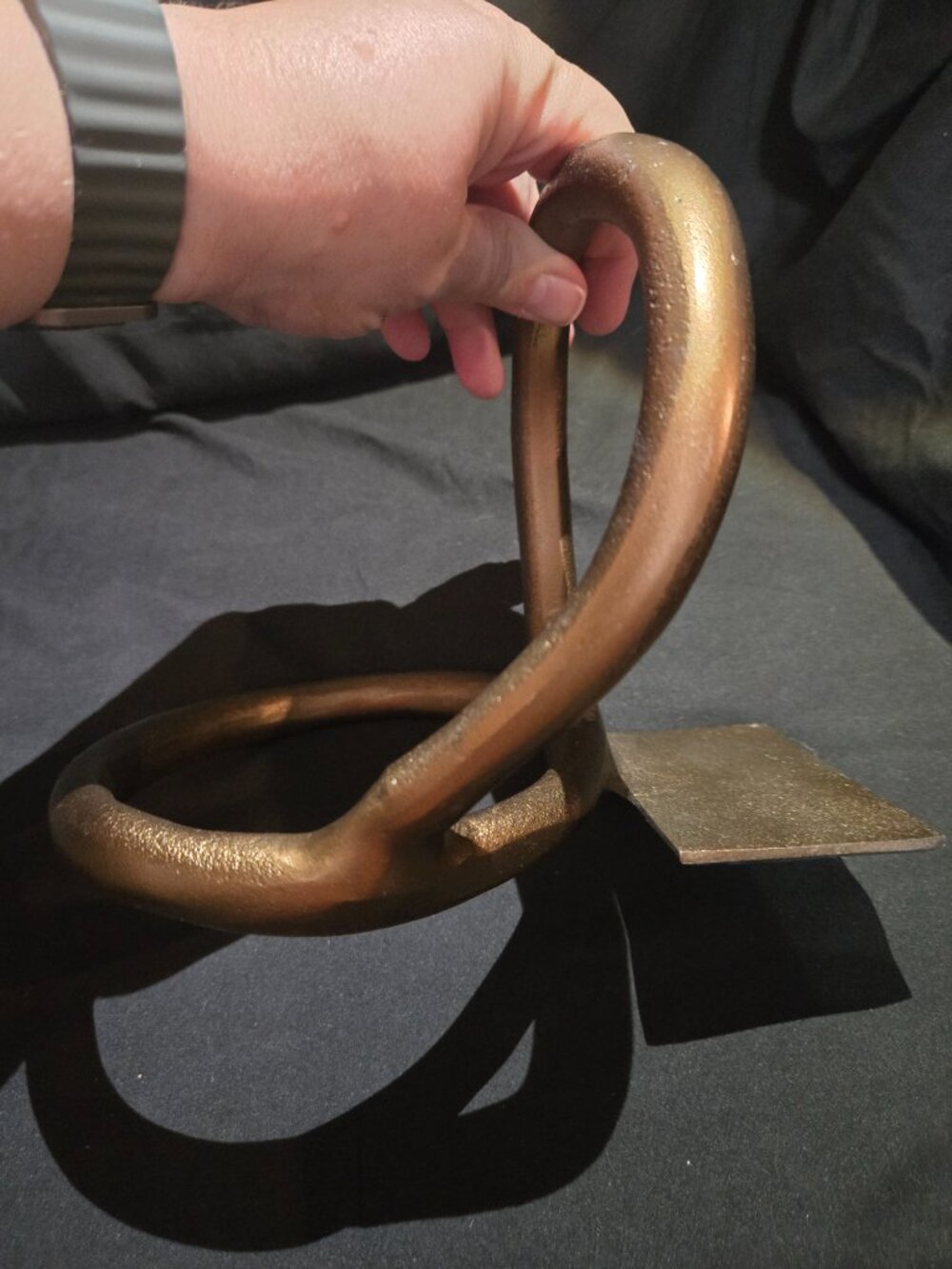 Sculptural Bronze Tone Cast Metal Loop Bookends Pair Modern Decor - Picture 3 of 11